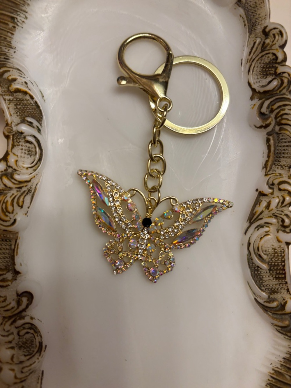 Gold Butterfly Crystal Keychain - Women's Key & Card Holder Accessory